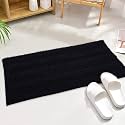 KGORGE Black Bath Mat - Quick Drying Bathroom Rugs Non-Slip Water Absorbent Thick Shaggy Chenile Shower Rug for Toilet Tub Kitchen, 47" x 17", 1 Pc