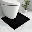 KGORGE Black Rug U-Shaped Specially Suited for Bathroom Toilets, Non-Slip, Water Absorbent, Soft Shaggy for Bathroom, 24" x 24", Black, 1 pc