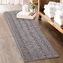 KGORGE Grey Bath Mat - Large Soft Bathroom Rugs Water Absorbent Non-Slip Quick Drying Thick Shaggy Chenile Bathtub Floor Decor for Toilet Kitchen Entryway, 60" x 24", Light Gray, 1 Pc