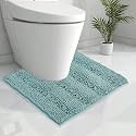KGORGE Machine Washable Rug - Chenille Soft Shaggy U-Shaped Mats Super Absorbent for Toilet, Bath and Shower, 24" x 24", Aqua,1 Piece