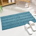 KGORGE Machine Washable Shower Rugs - Water Absorbent Non Slip Soft Quick Dry Shaggy Microfiber Small Bath Mats for Kitchen Floor Tub Shower Entryway, Bluish Green, 47" W x 17" L, 1Pc