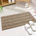 KGORGE Non-Slip Bathroom Rugs - Quick Drying Chenile Bath Mat Absorbent Super Soft Microfiber Floor Carpet for Tub Kitchen, Browm, 47" x 17", 1 Piece