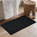 KGORGE Non Slip Waffle Bath Mat Black Super Absorbent for Bathroom Floor