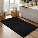 KGORGE Waffle Bath Mat Black Non Slip Dry Fast for Bathroom Tub
