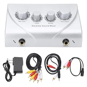 kh karaoke sound mixer with dual mic inputs amp cable  echo audio mixer system for tv pc smartphone amp amplifier  portable professional karaoke mixer for home singing amp parties