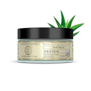 khadi natural protein hair cream  nourishes for soft silky and shiny hair  paraben sls free  suitable for all hair types  150gm