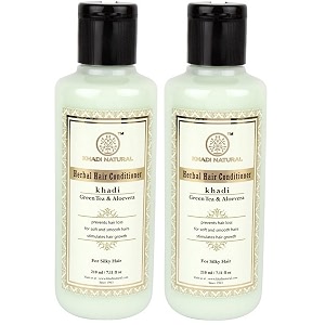 khadi naturals green tea amp aloe vera hair conditioner  restores shine smoothness amp manageability  tames tangled hair naturally  suitable for all hair types  combo pack- 210 ml each