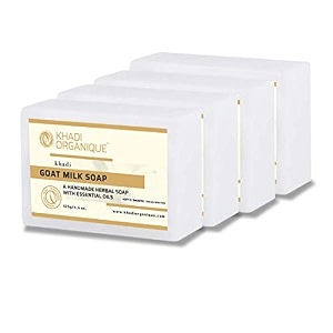 khadi organique handmade natural goat milk soap bar with essential oils  deep moisturizing hydrating amp nourishing formula  for men amp women  sls amp paraben free  125g each pack of 4