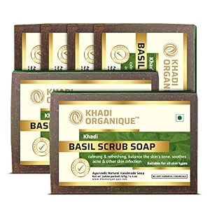 khadi organique natural herbal basil scrub soap pack of 6