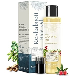 khadi pureus herbals keshabooti castor oil cold pressed arandi oil for healthy hair growth moisturizing dry skin amp strong nails  natural oil for hair skin amp nails care for women amp men with comb applicator 110 ml