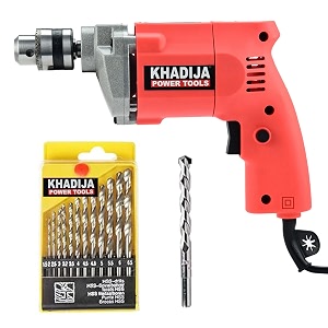 khadija drill machine 10mm with free 13pcs hss drill bits amp 1pcs masonary bit combo 6 months warranty red