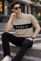 KHAHURIYO Colorblock Men Polo Neck Beige Black