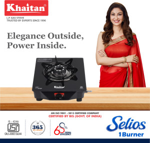 Khaitan Selios 1 Burner Black Toughened Glass