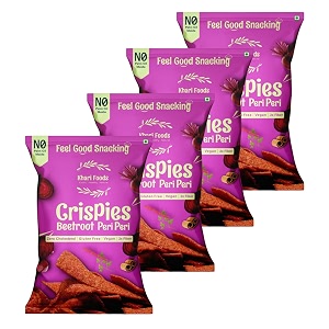 khari foods beetroot crispies peri peri flavoured chips no palm oil no maida millet goodness fibre rich zero cholestrol gluten free vegan healthy snacks 50g x 4 combo