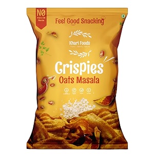 khari foods oats crispies 50g masala flavoured chips no palm oil no maida oats goodness fibre rich zero cholestrol gluten free vegan snacks