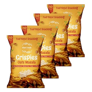 khari foods oats crispies masala flavoured chips no palm oil no maida oats goodness fibre rich zero cholestrol gluten free vegan snacks 50g x 4 combo