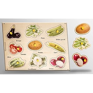 wooden puzzle with knobs educational and learning toy for kids vegetables
