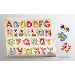 wooden puzzle with knobs educational and learning toy for kids alphabets