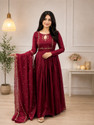 KHODIYARCLOTHES Embellished Solid Art Silk Stitched Anarkali