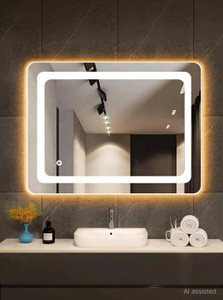 khushi decors 18x24 inch led wall mirror glass with touch sensor lights for home decor hs16 bathroom mirror god finish  polished