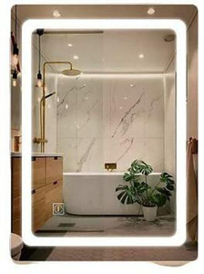 khushi decors 18x24 inch led wall mirror glass with touch sensor lights for home decor hs2 bathroom mirror hexagonal finish  polished