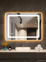 Khushi Decors 18x24 Inch LED Wall Mirror Glass with Touch Sensor Lights for Home Decor HS16 Bathroom Mirror (God Finish : Polished)