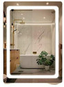 Khushi Decors 18x24 Inch LED Wall Mirror Glass with Touch Sensor Lights for Home Decor HS2 Bathroom Mirror (Hexagonal Finish : Polished)