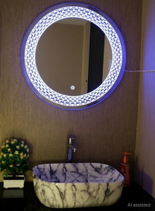 khushi decors 3d round led wall with sensor size 24 x 24 bathroom mirror god finish  polished