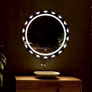 khushi decors led mirror glass for bathroom wall - decorative home decor mirror for bedroom living room drawing room hall makeup room and wash basin size - 24x24 inch round hd8