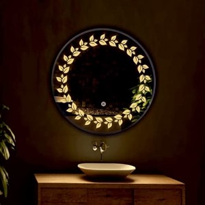 led mirror glass for bathroom wall - decorative home decor mirror for bedroom living room drawing room hall makeup room and wash basin size - 24x24 inch round hd6