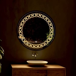khushi decors led mirror glass for bathroom wall - decorative home decor mirror for bedroom living room drawing room hall makeup room and wash basin size - 24x24 inch round hd4