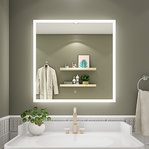 led mirror glass for bathroom wall - decorative home decor mirror for bedroom living room hall makeup room washbasin 24x24 inch rectangle ts2