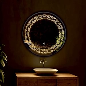 led mirror glass for bathroom wall - decorative home decor mirror for bedroom living room drawing room hall makeup room and wash basin size - 24x24 inch round hd9