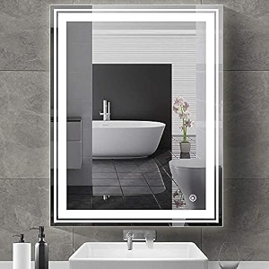 led mirror glass for bathroom wall - decorative home decor mirror for bedroom living room hall makeup room washbasin 18x24 inch rectangle ts8