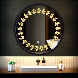 led mirror glass for bathroom wall - decorative home decor mirror for bedroom living room hall makeup room washbasin 24x24 inch round ts2