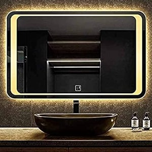 led mirror glass for bathroom wall - decorative home decor mirror for bedroom living room hall makeup room washbasin 18x24 inch rectangle ts13
