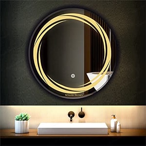 led mirror glass for bathroom wall - decorative home decor mirror for bedroom living room hall makeup room washbasin 21x21 inch round ts13