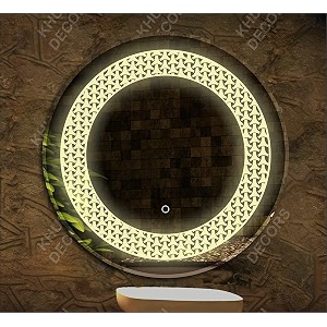led mirror glass for bathroom wall - decorative home decor mirror for bedroom living room hall makeup room washbasin 21x21 inch round ts15
