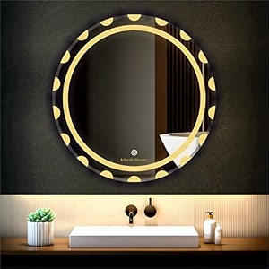 led mirror glass for bathroom wall - decorative home decor mirror for bedroom living room hall makeup room washbasin 24x24 inch round ts1
