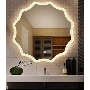 led mirror glass for bathroom wall - decorative home decor mirror for bedroom living room hall makeup room washbasin 21x21 inch round ts8