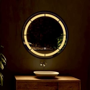 led mirror glass for bathroom wall - decorative home decor mirror for bedroom living room drawing room hall makeup room and wash basin size - 24x24 inch round hd5