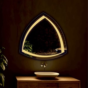 led mirror glass for bathroom wall - decorative home decor mirror for bedroom living room drawing room hall makeup room and wash basin size - 24x24 inch triangle hd13