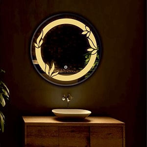 led mirror glass for bathroom wall - decorative home decor mirror for bedroom living room drawing room hall makeup room and wash basin size - 24x24 inch round hd1