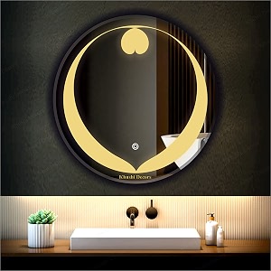 led mirror glass for bathroom wall - decorative home decor mirror for bedroom living room hall makeup room washbasin 21x21 inch round ts12