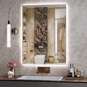 led mirror glass for bathroom wall - decorative home decor mirror for bedroom living room hall makeup room washbasin 18x24 inch rectangle ts3
