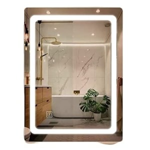 khushi decors led mirror glass for bathroom wall - decorative home decor mirror for bedroom living room hall makeup room washbasin 18x24 inch rectangle ts15