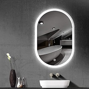 led mirror glass for bathroom wall - decorative home decor mirror for bedroom living room hall makeup room washbasin 18x24 inch oval ts2