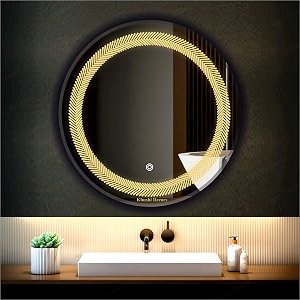 led mirror glass for bathroom wall - decorative home decor mirror for bedroom living room hall makeup room washbasin 21x21 inch round ts9