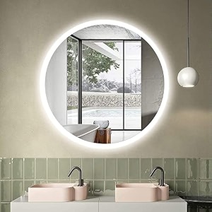 led mirror glass for bathroom wall - decorative home decor mirror for bedroom living room hall makeup room washbasin 21x21 inch round ts11