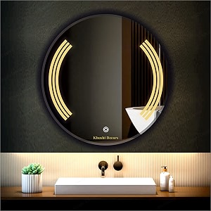 led mirror glass for bathroom wall - decorative home decor mirror for bedroom living room hall makeup room washbasin 21x21 inch round ts3